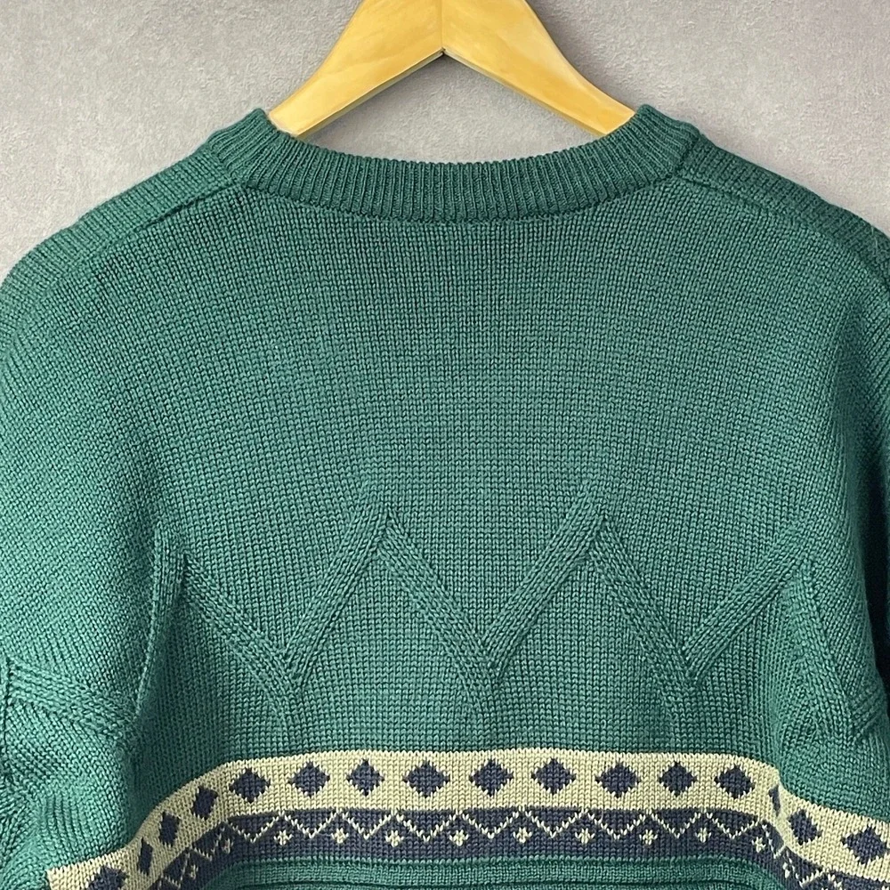 Aklanda Sweater Mens Medium Green Lions Crest Wool Made in Australia Vintage‎